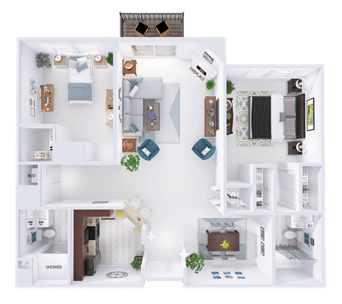 Floor plan for 2 beds, 2 baths, 1336 sqft
